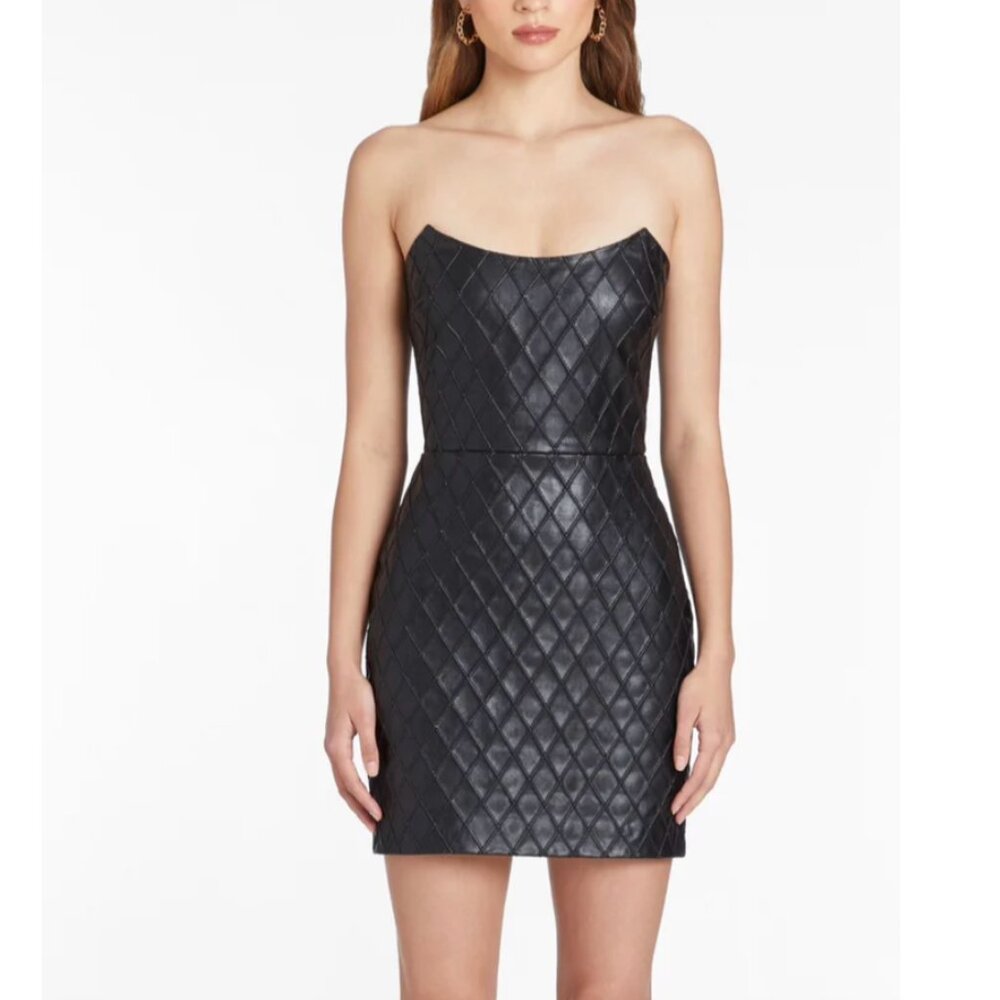 EUC Amanda Uprichard Faux Leather Keisha Mini Dress in black, size S